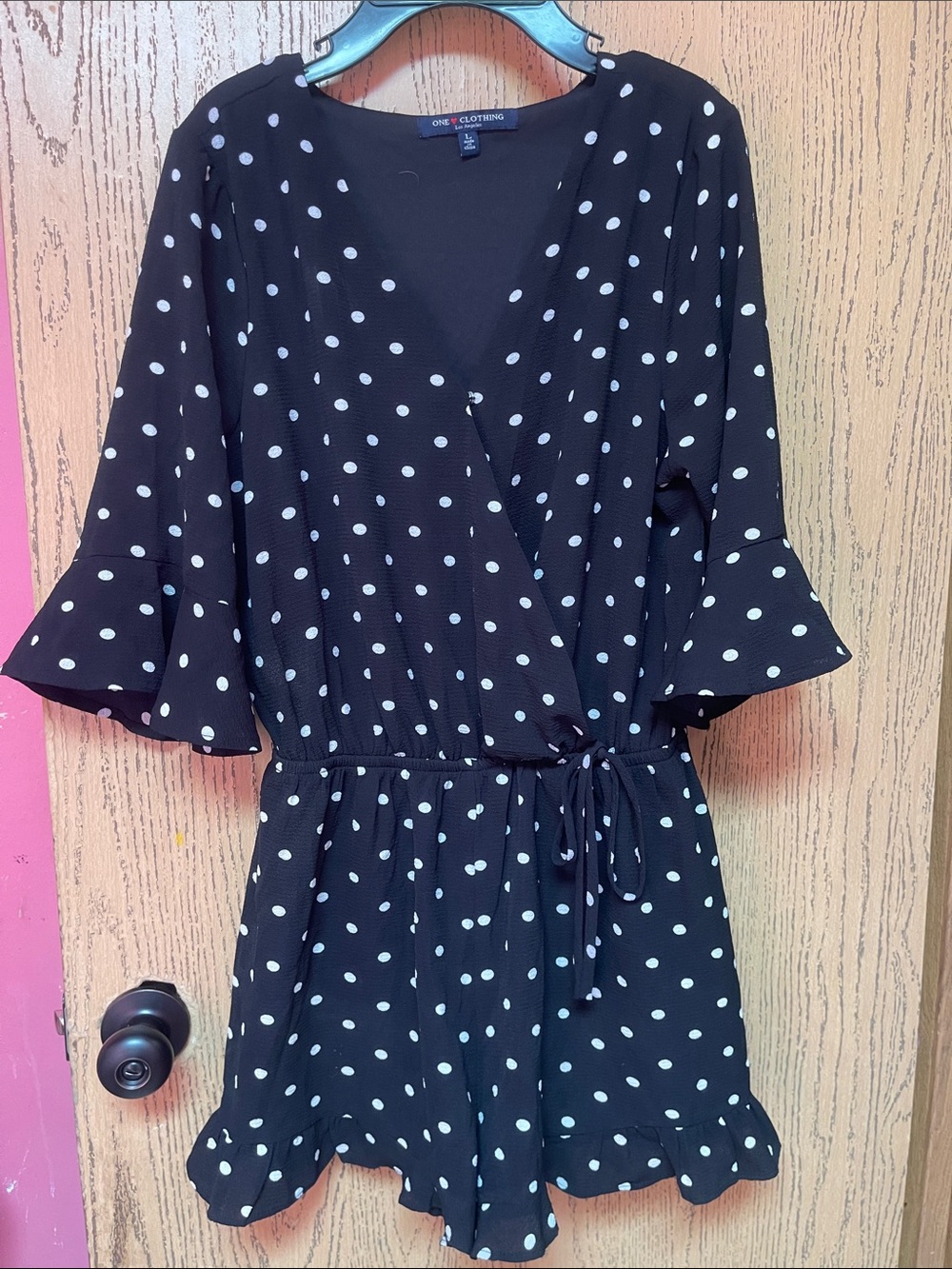 ONE CLOTHING Black Polka Dot Wrap Romper